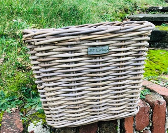 Gorgeous KUBU Grey Rattan Square One Handled Log/Storage/Display/Flower Basket