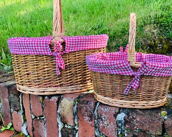 Wicker Shopping Basket with Red & White Checked Lining