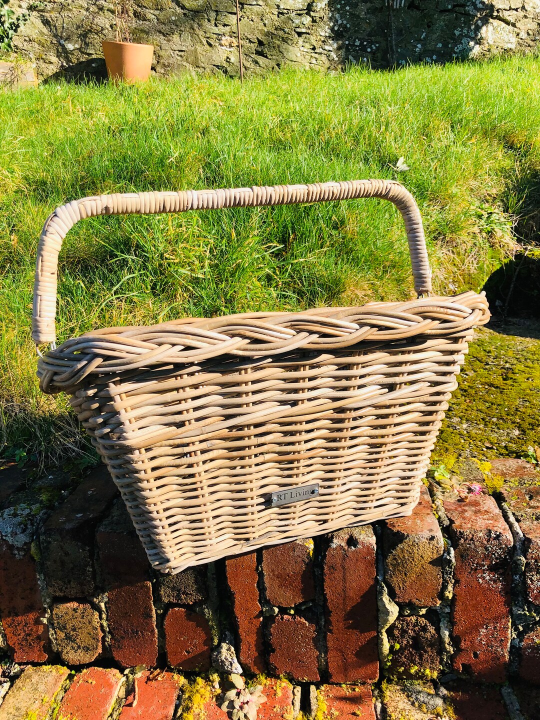KUBU Grey Rattan Bicycle Basket With Fold Down Handle Etsy