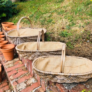 Gorgeous Full Antique Wash Shallow Wicker Lined Garden Trug. Available in Three Sizes