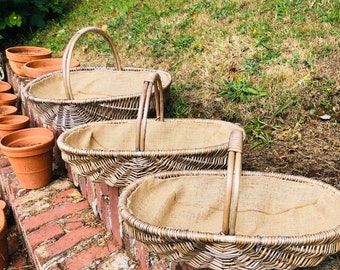 Gorgeous Full Antique Wash Shallow Wicker Lined Garden Trug. Available in Three Sizes