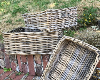 Gorgeous KUBU Grey Rattan Shallow Rectangular Storage Basket with Integral Handles In Three Sizes