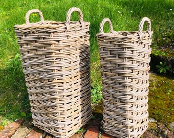 Gorgeous KUBU Grey Rattan Square Umbrella Basket With Ear Handles. Available in Two Sizes