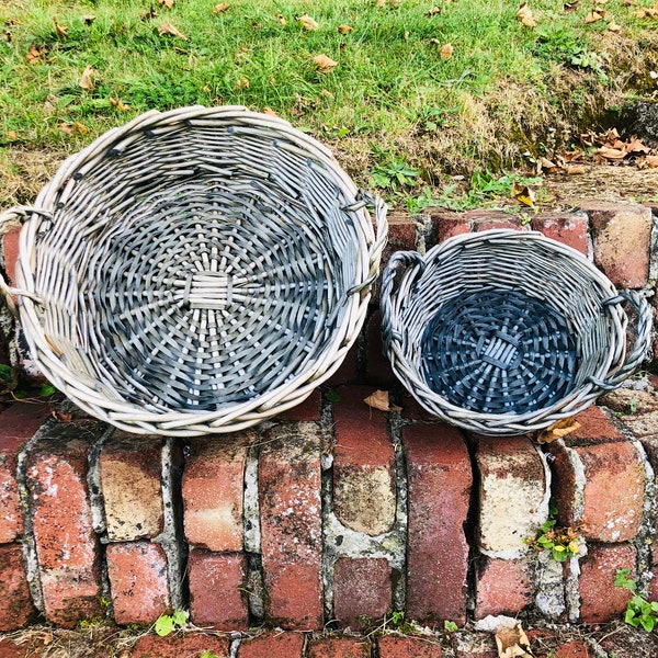 Gorgeous Antique Wash Wicker Round Display Tray . Available in Two Sizes