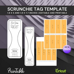 Scrunchie tag sjabloon, scrunchie tag SVG, chouchou etiketsjabloon, afdrukbaar label, scrunchie houder, scrunchie hang tags, canva bewerkbaar