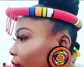 Traditional Beaded Zulu Headband / Thick Handmade Tribal Cultural Head Crown