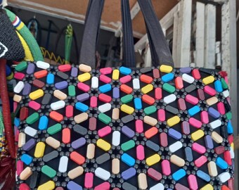 Hand Made Multi coloured Wooden Art Bag