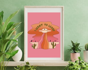 Alien Wall Art - Sci-fi Poster, Space Print, Funky Wall Art, Retro Art, Cosmic Wall Art, Pop Art, Poster Print, 70s Art, Trendy Wall Art