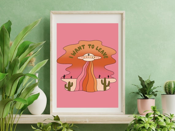 Alien Wall Art - Sci-fi Poster, Space Print, Funky Wall Art, Retro Art, Cosmic Wall Art, Pop Art, Poster Print, 70s Art, Trendy Wall Art