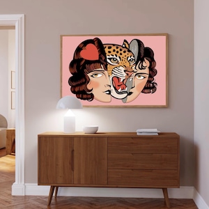 Fierce Feminine Leopard Fusion – Bold Surreal Art Print, Tattoo-Inspired Décor, Digital Download, Retro, Pop Art, Animal Print, Bold, Edgy