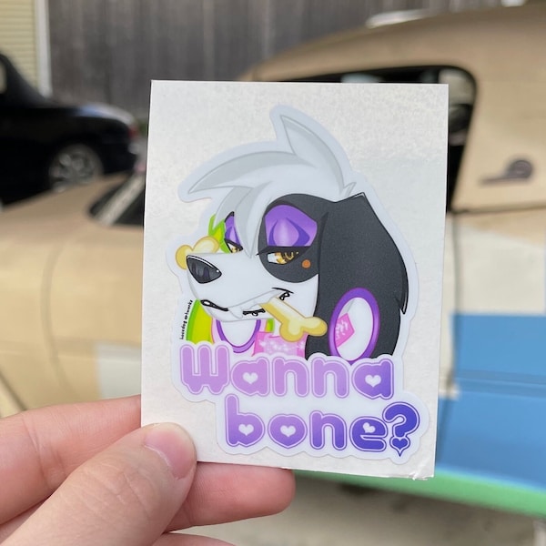 Wanna Bone? furry vinyl sticker cars, laptops, water bottles, decorative,