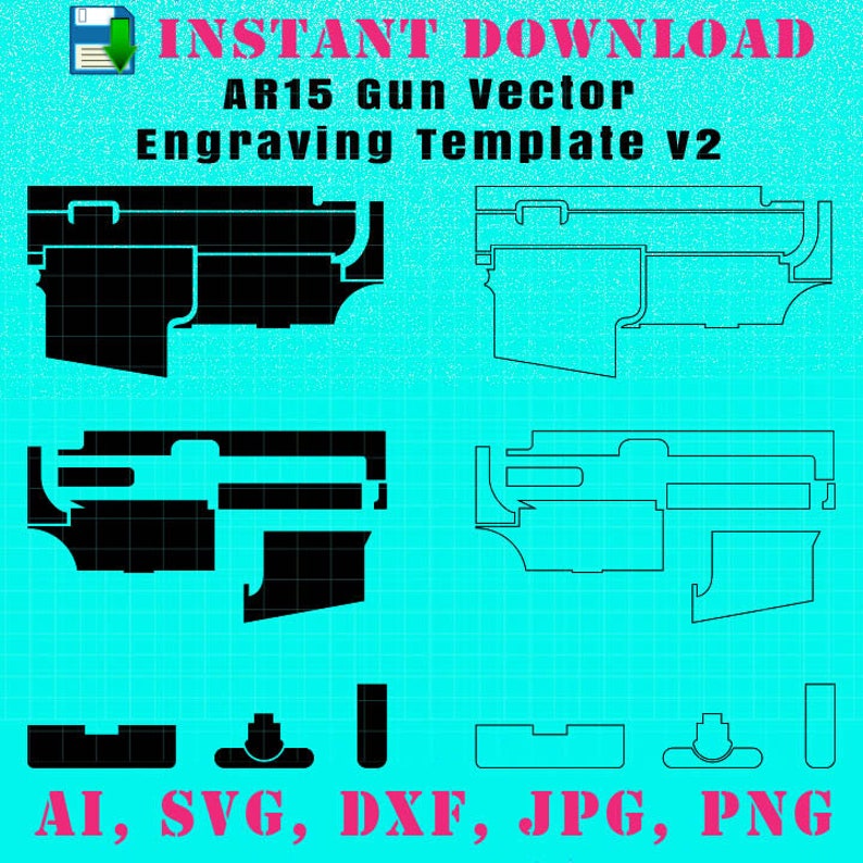 AR15 Gun Lower Receiver Svg Laser Engraving Blank Template, Vector File