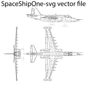 May include: A black and white line drawing of a military aircraft, the Sukhoi Su-25 Frogfoot, in three different views: side, top, and front. The aircraft is a ground-attack aircraft designed for close air support.