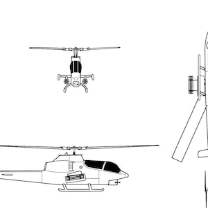 Bell AH 1G Cobra helikopter 3 weergave vectorbestand patch, vectorbestand, Vector, lasergravure, vezel, laser, gravure, gesneden bestand, contouren, kunst