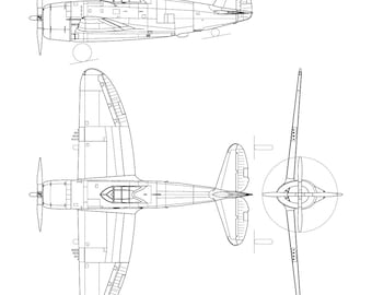 Republic P-47B Thunderbolt 3-View SVG, Laser Cut File