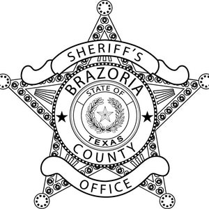 May include: Black and white illustration of a sheriff's badge with a five-pointed star and the text "Sheriff's Brazoria County Office" and "State of Texas".