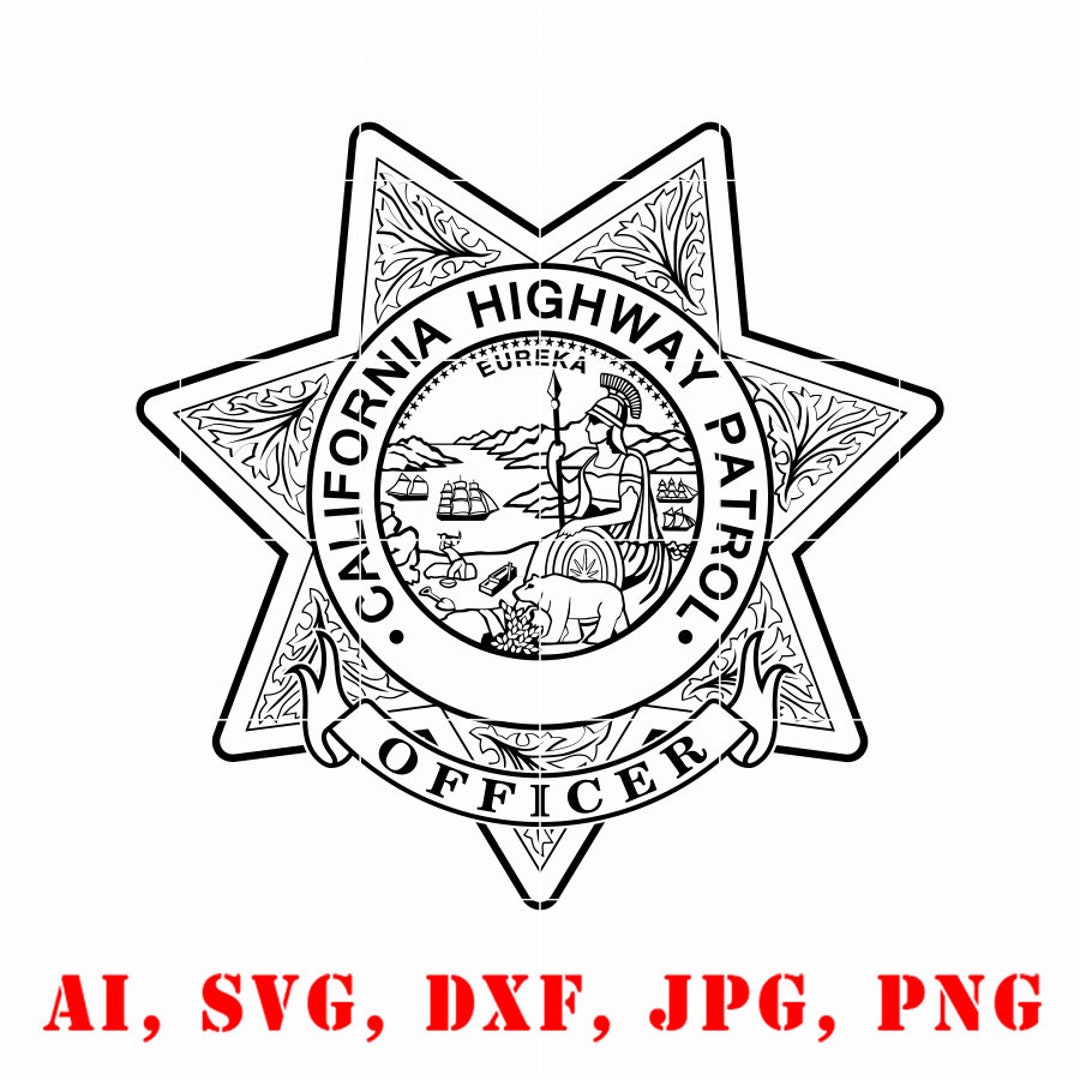 California Highway Patrol Officer Svg CHP Officer Vector Badge Black White Outline Dxf Logo