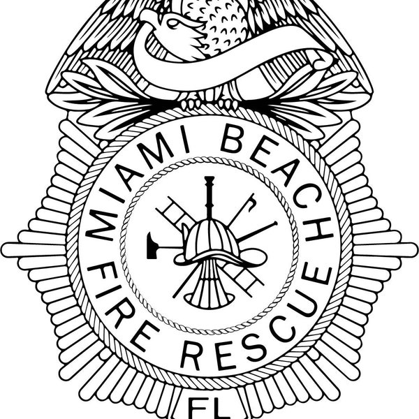 Miami Beach Florida Fire Rescue Emblem vector file, svg, Badge, engraving, laser cut, Laser, cut file, outlines, line art