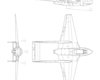 De Havilland Vampire 3 View SVG, Laser Cut File