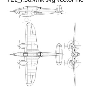 PZL P 38 Wilk archivo vectorial svg, contornos, arte lineal, láser, helicóptero, jet, caza, parche, corte láser, grabado, guerra
