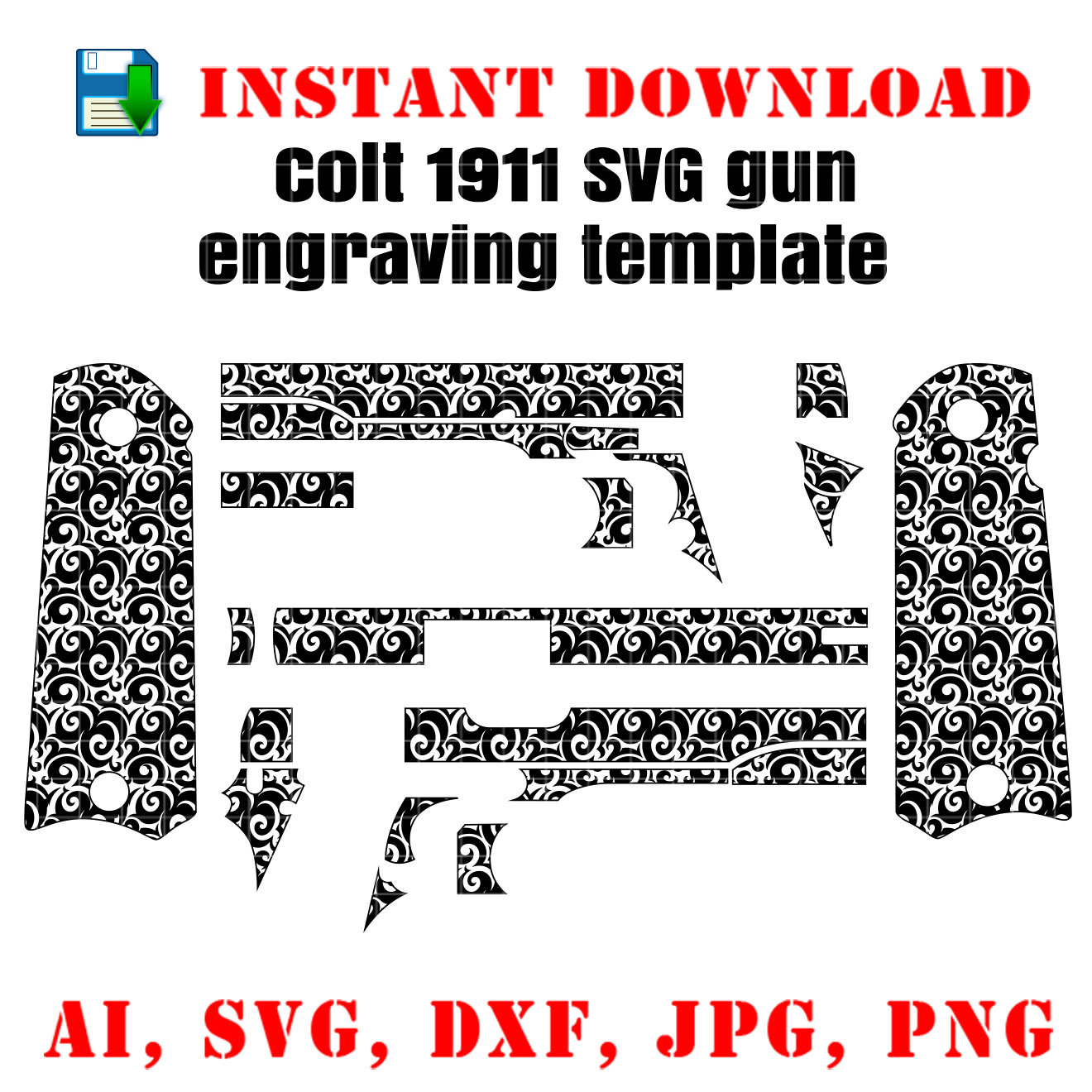 Colt 1911 All Parts SVG Engraving Vector Pattern No 3 for Laser