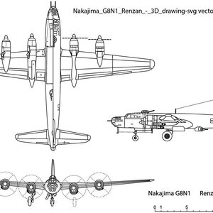 Nakajima G8N1 Renzan 3D Drawing Svg Vector File, Black White