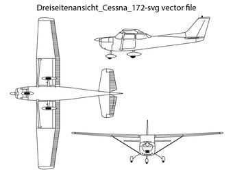 Cessna 172 Three View SVG, Laser Cut File