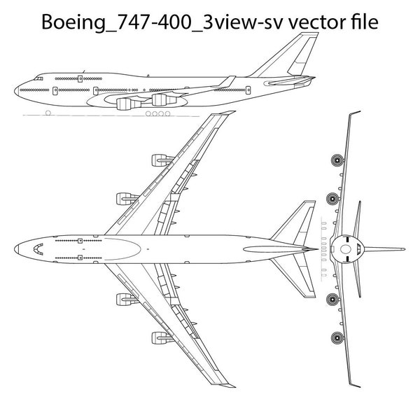 Boeing 747 400 3 view svg vector file patch, Vector, svg, engraving, fiber, laser, cut file, outlines, art line ,aircraft, airplane