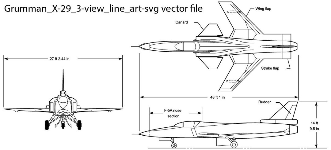 Grumman X 29 3 View Line Art Svg Vector File Patch, Vector, Laser ...