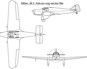 Miles M 3 Falcon svg vector file, outlines, line art, laser, helicopter, jet, fighter, patch, Laser cut, engraving