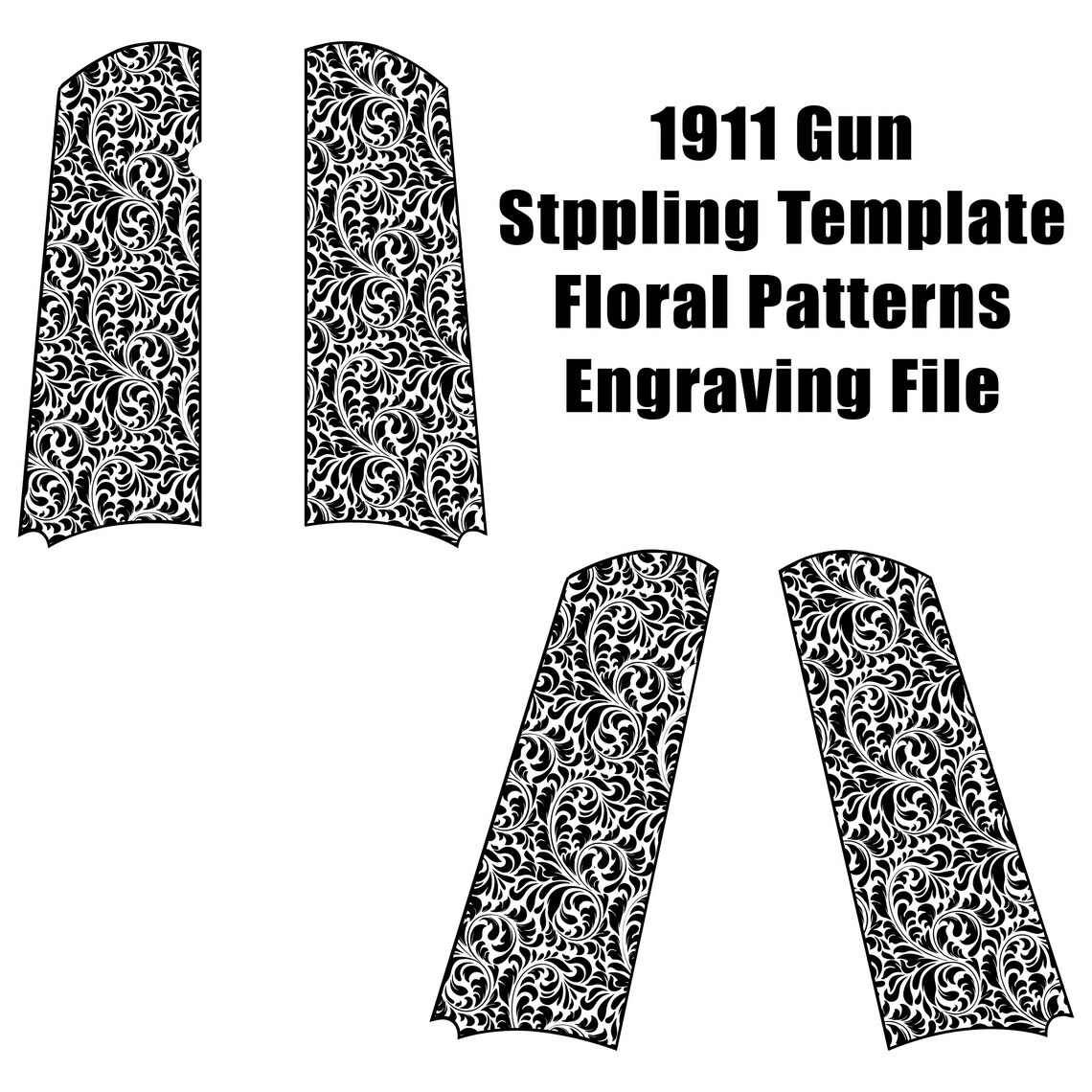 1911 Gun Stppling Floral Patterns Template for Laser Engraving, Cnc