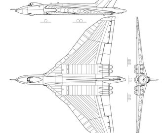 Avro Vulcan B 2, 3-View Line Drawing, SVG Vector File