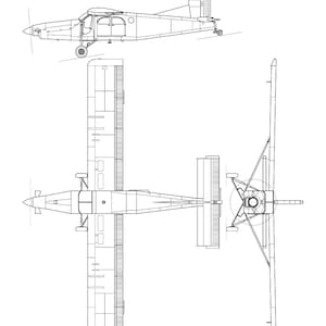 Può includere: Un disegno in bianco e nero di un aereo Pilatus PC-6 Turbo Porter in tre viste: laterale, superiore e frontale. L'aereo è un aereo utility monomotore ad ala alta.