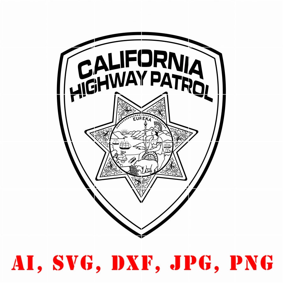 California Highway Patrol Svg Shoulder Patch Vector CHP Badge Patch Black White Outline Cnc Cut