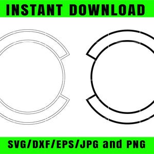 May include: Two black and white circular designs with a banner at the top and bottom. The text "INSTANT DOWNLOAD" is in green at the top. The text "SVG/DXF/EPS/JPG and PNG" is in green at the bottom.