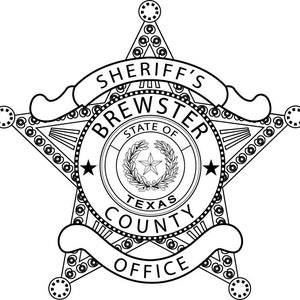 May include: Black and white illustration of a sheriff's badge with a five-pointed star. The badge has the text "Sheriff's Brewster County Office" and "State of Texas" inside a circle.