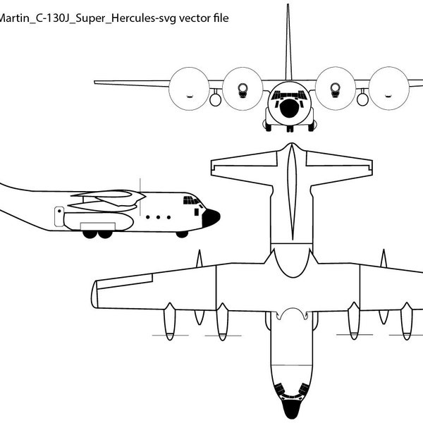 Lockheed Martin C 130J Super Hercules svg vector file outlines, line art, laser, helicopter, jet, fighter, patch, Laser cut, engraving