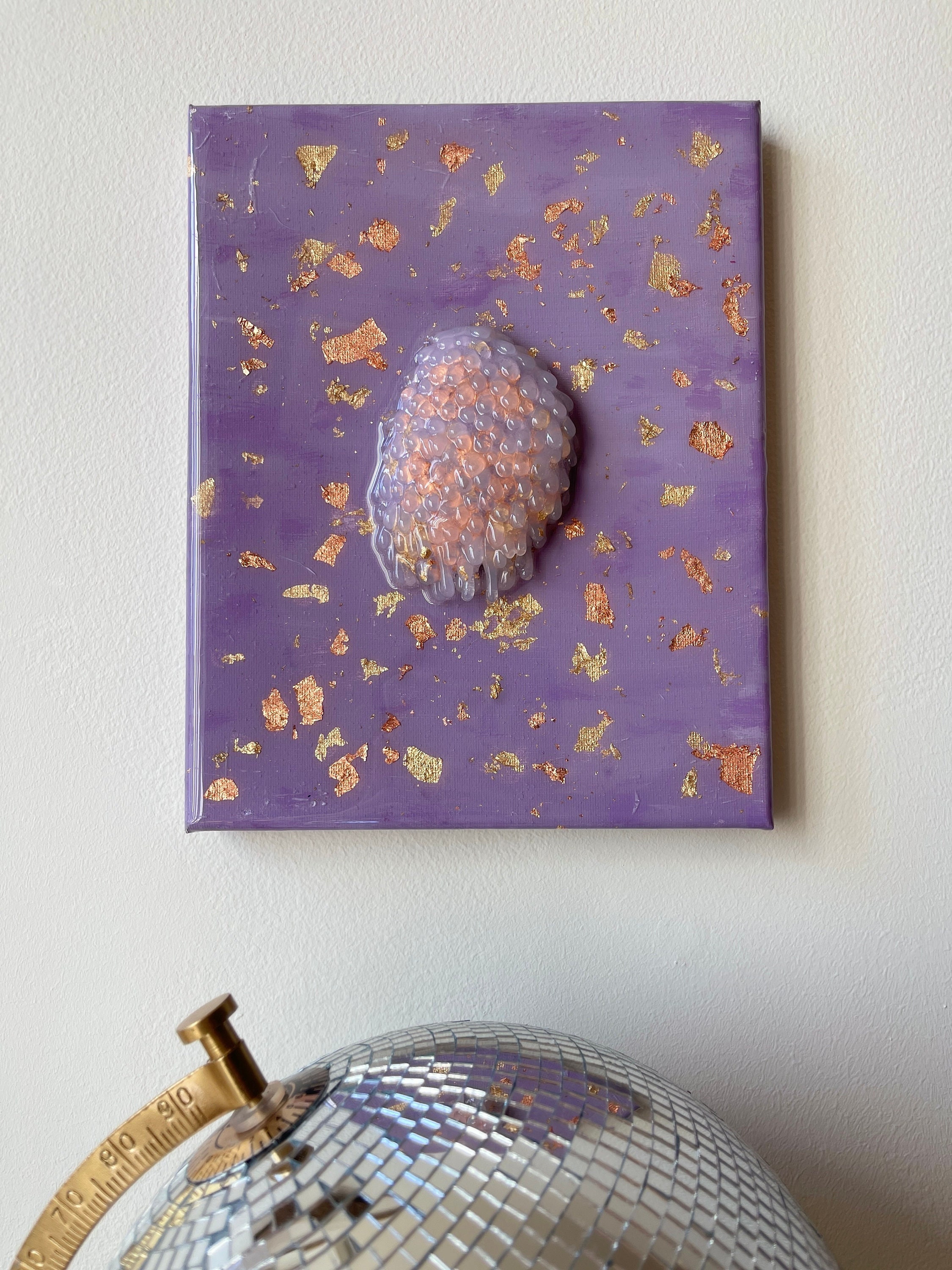 Drips on Epoxied Canvas- “Opal” 8 in x 11 in Real Gold Flakes