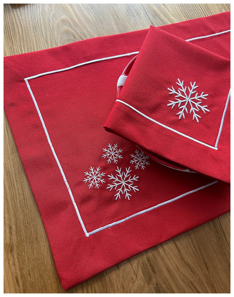 Red Snowflake Xmas Embroidery Placemat,red Embroidered Placemat