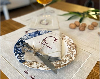 Embroidered Wine Placemat,In Vino Veritas Embroidery,Handmade,Placemat,Dining Placemat,Embroidered Napkin,Special Design,Modern Table