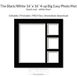 Black Mat/White Liner 16&quot;x16&quot; 4-opening Big Easy Collage Photo Mat, Visually Textured, Double-Matted, Photoshop file, PSD Template Download