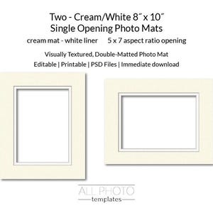 Two Cream Mat-White Liner 8&quot; x 10&quot; single opening Photo Mats, Visually Textured, Double-Matted, Photoshop download file, PSD frame Template