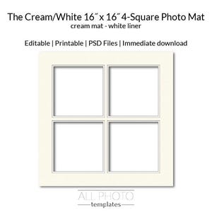 Cream Mat/White Liner 16&quot;x16&quot; 4-opening Square Series Collage Photo Mat, Visually Textured, Double-Matted, Photoshop file, PSD Template