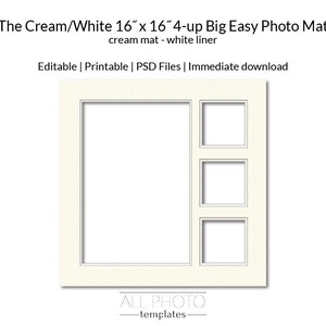 Cream Mat/White Liner 16&quot;x16&quot; 4-opening ‘Big Easy’ Collage Photo Mat, Visually Textured, Double-Matted, Photoshop file, PSD Template