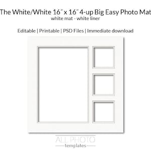 White Mat/White Liner 16&quot;x16&quot; 4-opening Big Easy Collage Photo Mat, Visually Textured, Double-Matted, Photoshop file, PSD Template