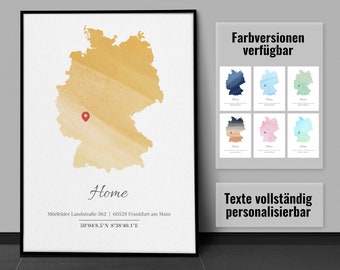 Einzugsgeschenk - Personalisierte Deutschland-Karte | Koordinaten-Bild | Standort-Poster | Location | Home | Einweihung | Geschenk zum Umzug