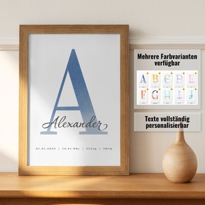 Birth Poster - personalized | Name Poster | Gift for Birth | Baby Gift | Birth Dates | Baptism | Christening | Letter | Present for Parents