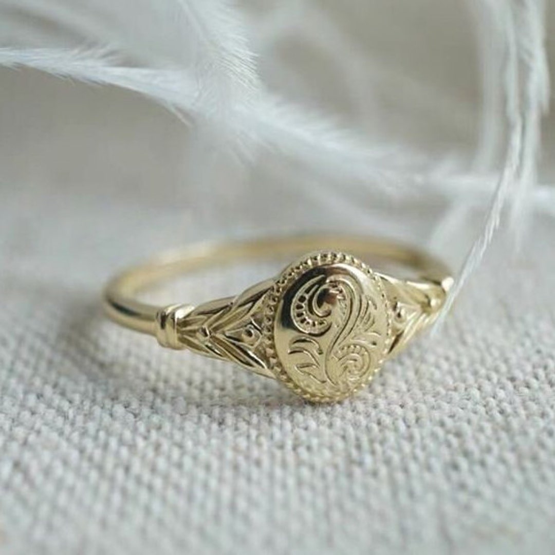 10K Gold Handmade Victorian Gold Ring for Women Filigree Long Ring