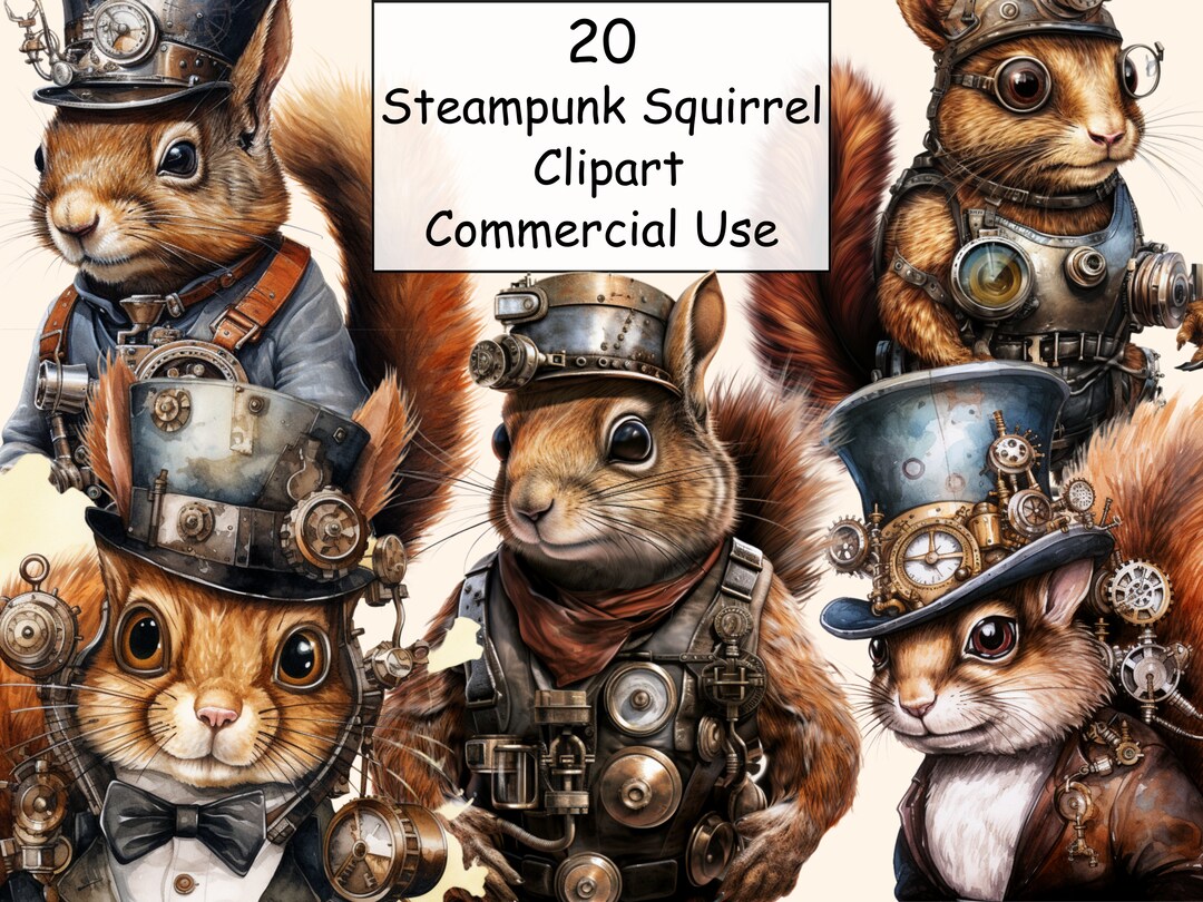 Punk Squirrel Vector 20 Steampunk Squirrel Clipart, Animal Clipart, Watercolor Steampunk ...