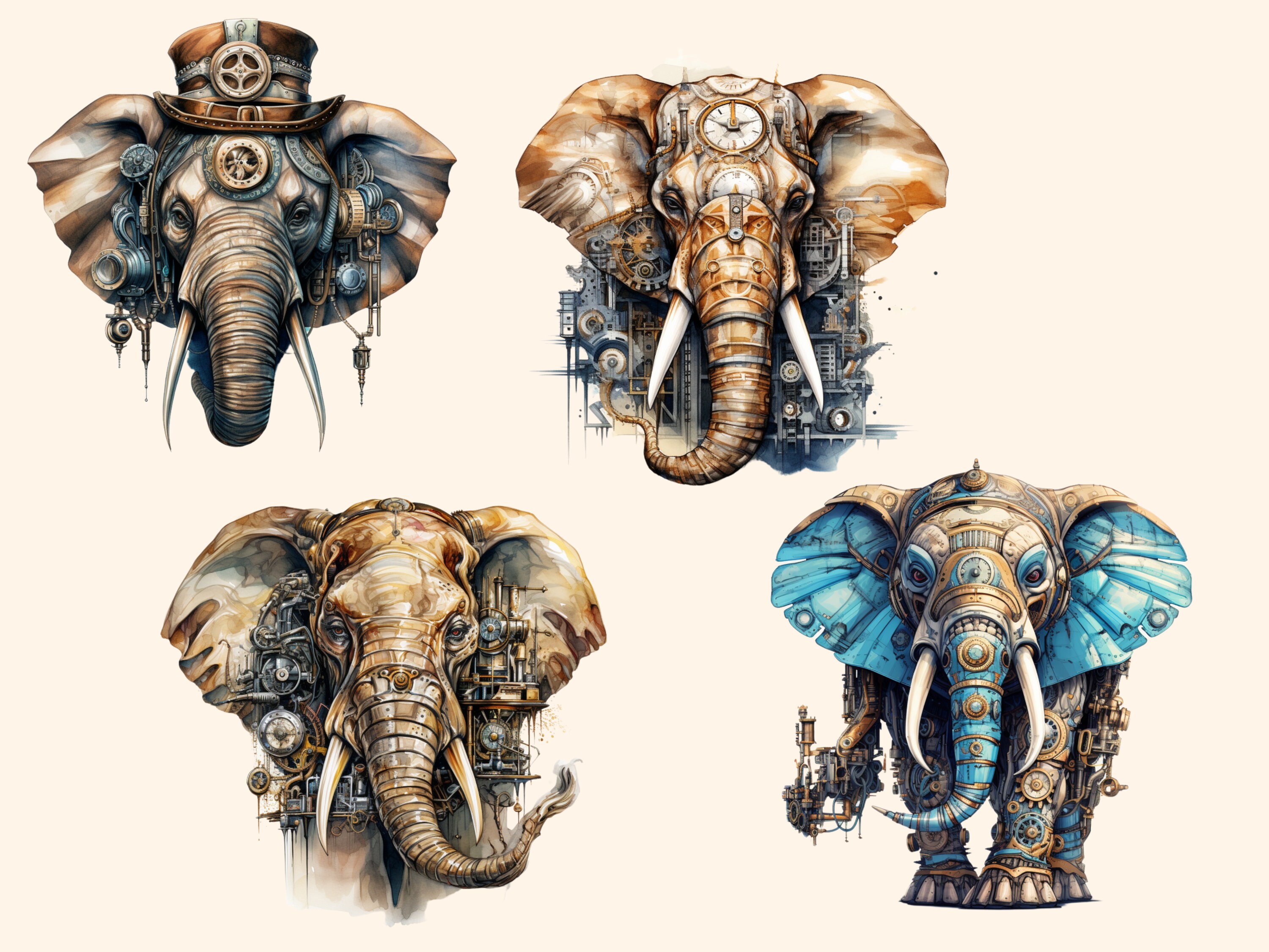 22 Steampunk Elephant Bundle,png Steampunk Cliparts,junk Journal ...